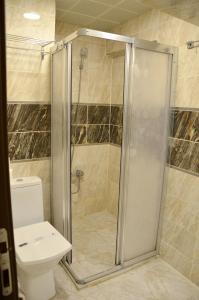 a bathroom with a shower and a toilet at Hotel Grand Mark in Istanbul