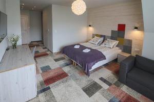 a bedroom with a bed and a couch in a room at Apartamenty Villa Moje Tatry 2 in Zakopane