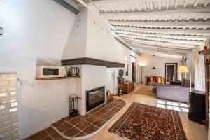 sala de estar con chimenea y sofá en Los Pozos de la Nieve, en Constantina