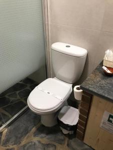 a bathroom with a white toilet and a counter at Casa da Orada in Outeiro +38 photos
