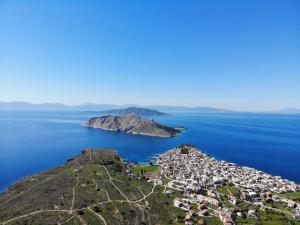 an aerial view of an island in the water at Perdika Mare Guesthouse in Perdika