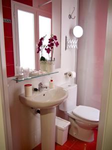 a bathroom with a sink and a toilet and a window at Hostal Madrid Sol in Madrid