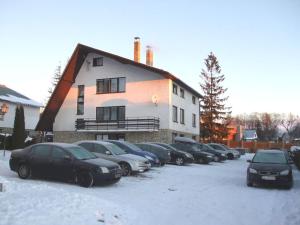 a row of cars parked in front of a building at Rekreacny dom Altwaldorf Vysoke Tatry in Stará Lesná