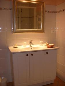 a bathroom with a sink and a mirror at Logis Saint Martin in Magny-lès-Villers