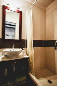 a bathroom with a sink and a shower at Apartamento Mestre Caballero in L'Ametlla de Mar