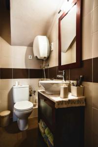 a bathroom with a toilet and a sink and a mirror at Apartamento Mestre Caballero in L'Ametlla de Mar
