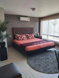 - une chambre avec un grand lit et un tapis dans l'établissement Casa Cacho, à Tijuana