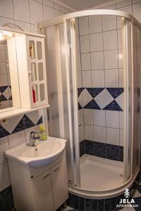 a bathroom with a shower and a sink at Apartman Jela in Kupres