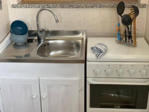 a kitchen with a sink and a counter top at Hotel Casa Vacanze Orchidea in Pinerolo +59 photos