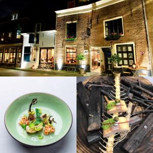 two pictures of a plate of food in front of a building at Slapen bij Scherp in Middelburg