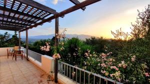 einen Balkon eines Hauses mit Bergblick in der Unterkunft Alpha House in Plaka