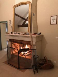 a fireplace with a mirror on top of it at Villandry - Domaine de l'Augeonnière in Villandry