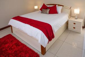 a bedroom with a large bed with red pillows at Triunfo Guest House in Maputo