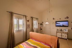 a bedroom with a bed and a tv on the wall at Casita Hari, donde tu y tu tiempo se detienen. in Tuineje