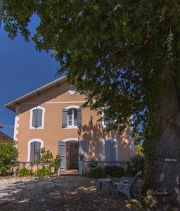 a house with a tree in front of it at LOGIS HOTELS - Hôtel et Restaurant L'Océana in Lanton