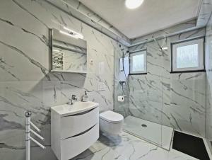 uma casa de banho com um WC branco e um lavatório. em Apartment Garden em Slunj