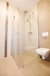 bagno con doccia e servizi igienici. di Apartament Solna C506 a Kołobrzeg