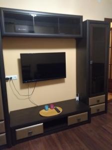 a living room with a flat screen tv on a wall at Apartments comfortablе in Chernivtsi