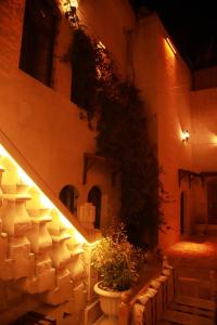 un bâtiment avec un escalier et une plante dans un pot dans l'établissement Aslan Guest House, à Şanlıurfa