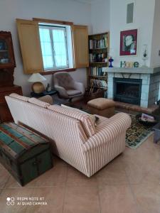 sala de estar con sofá y chimenea en Quinta de Penelas, en Lamego