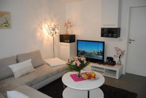 a living room with a couch and a tv at Fewo Near Rheinfall in Jestetten