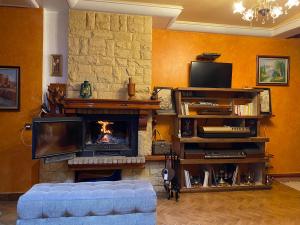 a living room with a couch and a fireplace at Très joli appartement au centre de IFRANE in Ifrane