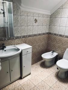 Podkowa Leśna的住宿－Apartament Plumeria w Podkowie Leśnej，浴室配有卫生间、坐浴盆和盥洗盆。