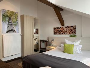a bedroom with a large bed with a green pillow at best business bühl - boardinghouse in Bühl +272 photos