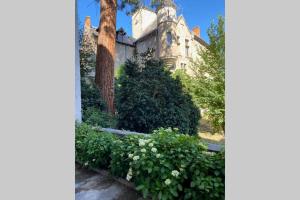 a house with a palm tree and some bushes at LE PORTE VERRIER - MEUBLE CLASSE 3étoiles - Hypercentre - Terrasse 30M2, Vue Parc in Vichy