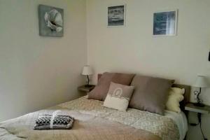 a bedroom with a bed with pillows on it at LE PORTE VERRIER - MEUBLE CLASSE 3étoiles - Hypercentre - Terrasse 30M2, Vue Parc in Vichy