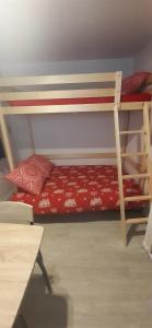 レ・デュー・アルプにあるLe Kandahar Les 2 Alpesのベッドルーム1室(赤いマットレス付きの二段ベッド2組付)