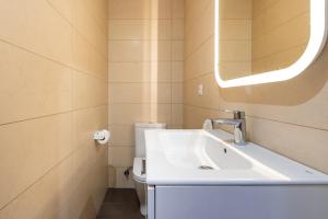 マラガにあるApartamento Soho Málagaの白い洗面台と鏡のあるバスルーム