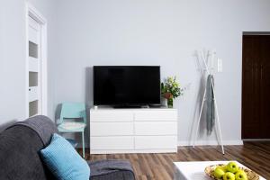 Televízia a/alebo spoločenská miestnosť v ubytovaní Apartamenty KDN na Rysiej