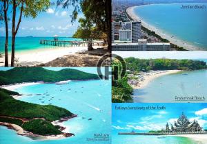 een collage van foto's van een strand en de oceaan bij HIDELAND Luxury Pool Villa Pattaya Walking Street 5 Bedrooms in Pattaya South