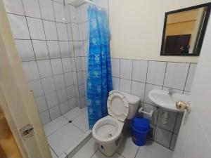 een kleine badkamer met een toilet en een wastafel bij Hostal Ukumari Andino in Cuzco