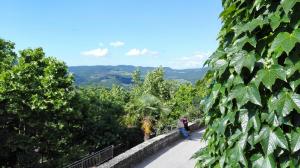 a person standing on a walkway in the mountains at Casa Lilio in Radda in Chianti