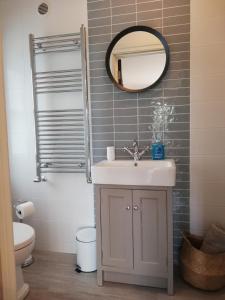 a bathroom with a sink and a mirror at 1 bed studio in Castlebar