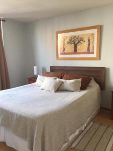 1 dormitorio con 1 cama con una foto en la pared en BA Suites, en Santiago