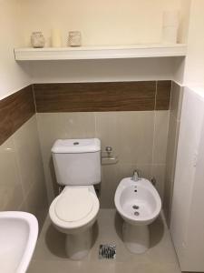 uma pequena casa de banho com WC e lavatório em Amplio,cómodo,moderno y céntrico monoambiente. em Paraná