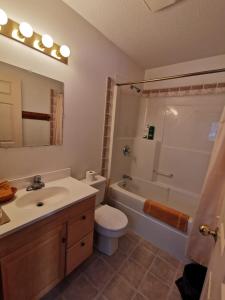 a bathroom with a sink and a toilet and a tub at Alpine Meadows Lodge in Golden