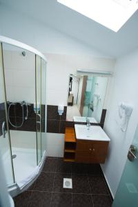 een badkamer met een wastafel en een douche bij Steaua Apelor Family Resort in Nufăru