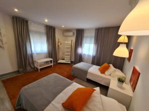 Habitación de hotel con 2 camas y sofá en NinePlace by LouzanPlace's, en Lousã