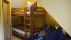 Markische HeideにあるFerienwohnung Klugeの二段ベッド1組(はしご付)が備わる客室です。