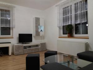 sala de estar con TV y mesa en Apartmán Formanka, en Liberec