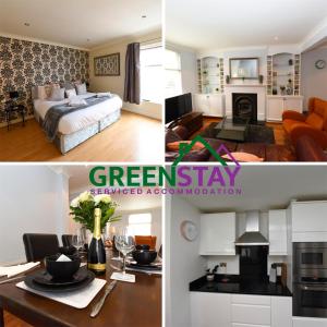 a collage of pictures of a bedroom and a living room at "Honeysuckle House Chester" by Greenstay Serviced Accommodation - Large 3 Bed House, Sleeps 6, Perfect For Contractors, Business Travellers, Families & Groups in Chester