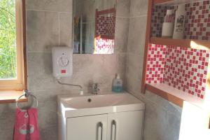 a bathroom with a sink and a mirror at Stone End Studio in Inverness