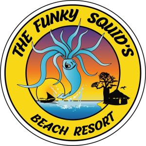 En logo, et sertifikat eller et firmaskilt på Funky Squids Beach Resort