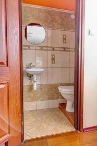 a bathroom with a sink and a toilet at Krynica Apartamenty 100m Duży Apartament, Salon + 3 sypialnie przy Deptaku in Krynica Zdrój +13 photos