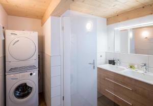 a bathroom with a washing machine and a sink at Le Manoir Penthouse in Wengen +42 photos