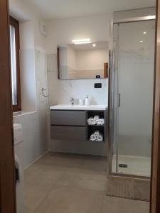 ein Bad mit einem Waschbecken und einer Dusche in der Unterkunft Appartamento In Montagna in Venas